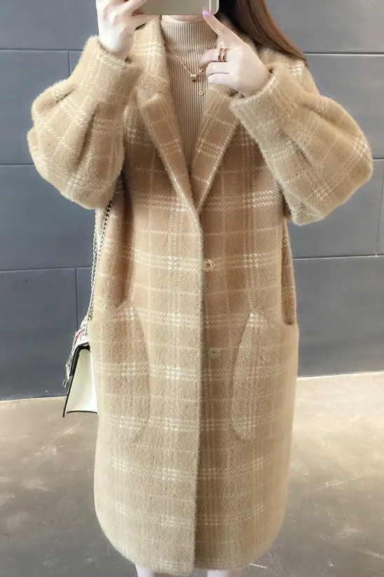 Oversized Faux Mink long lapel coat