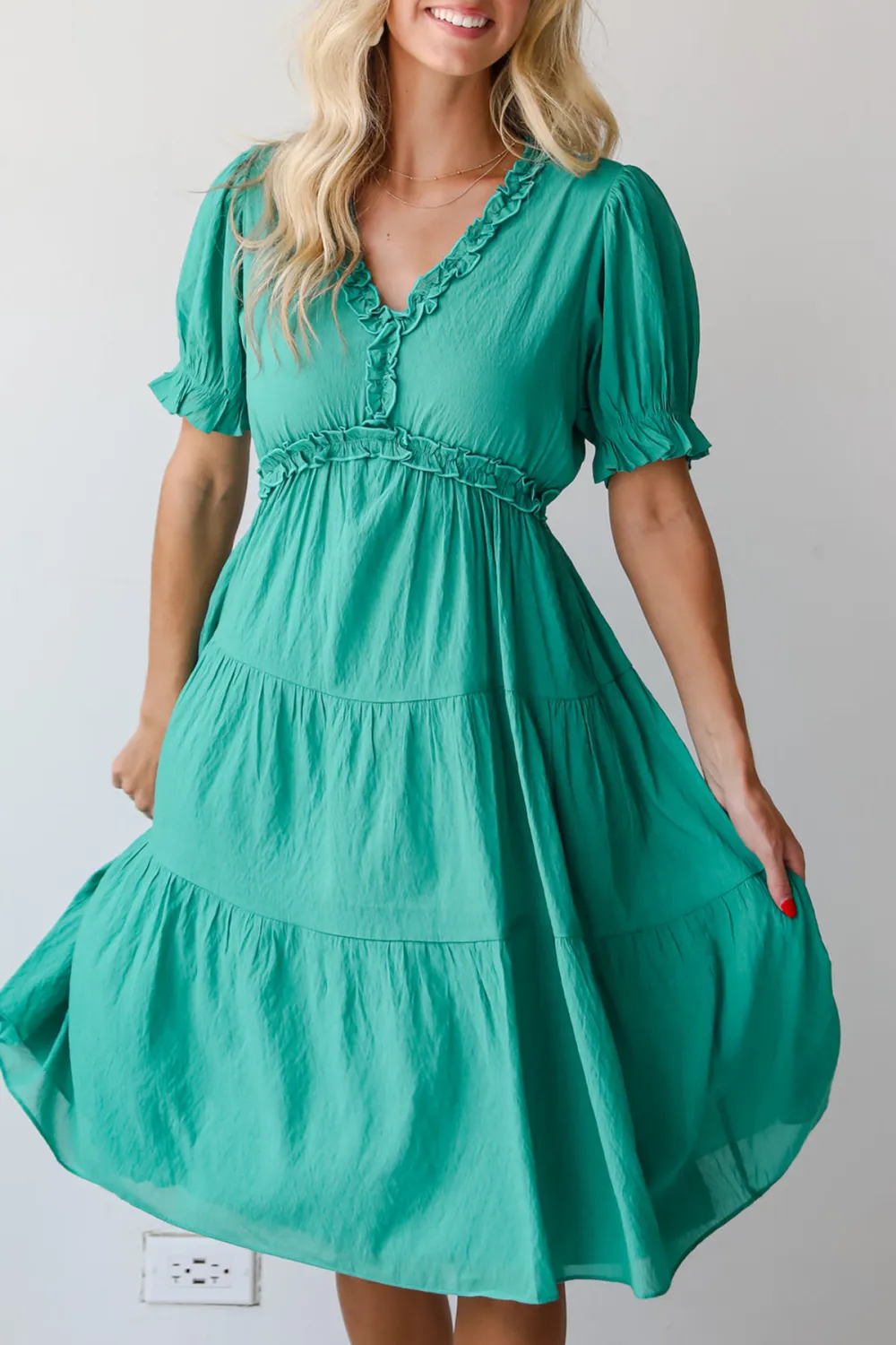 Exquisite Potential Green Tiered Midi Dress