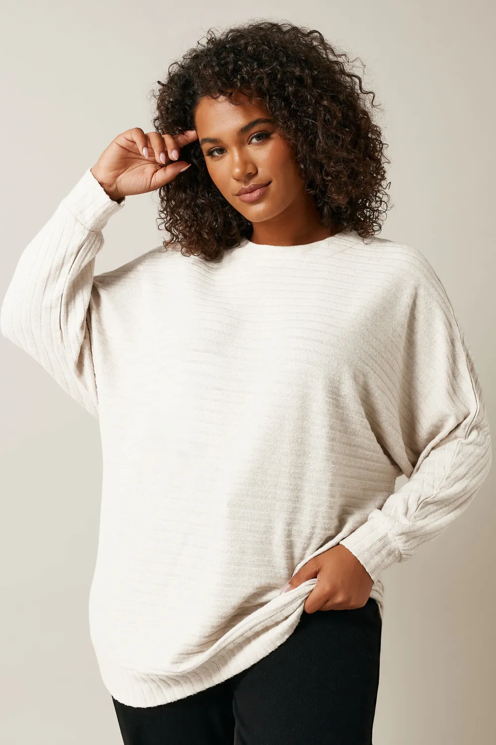 EVANS Curve Cream Ribbed Soft Touch Jumper