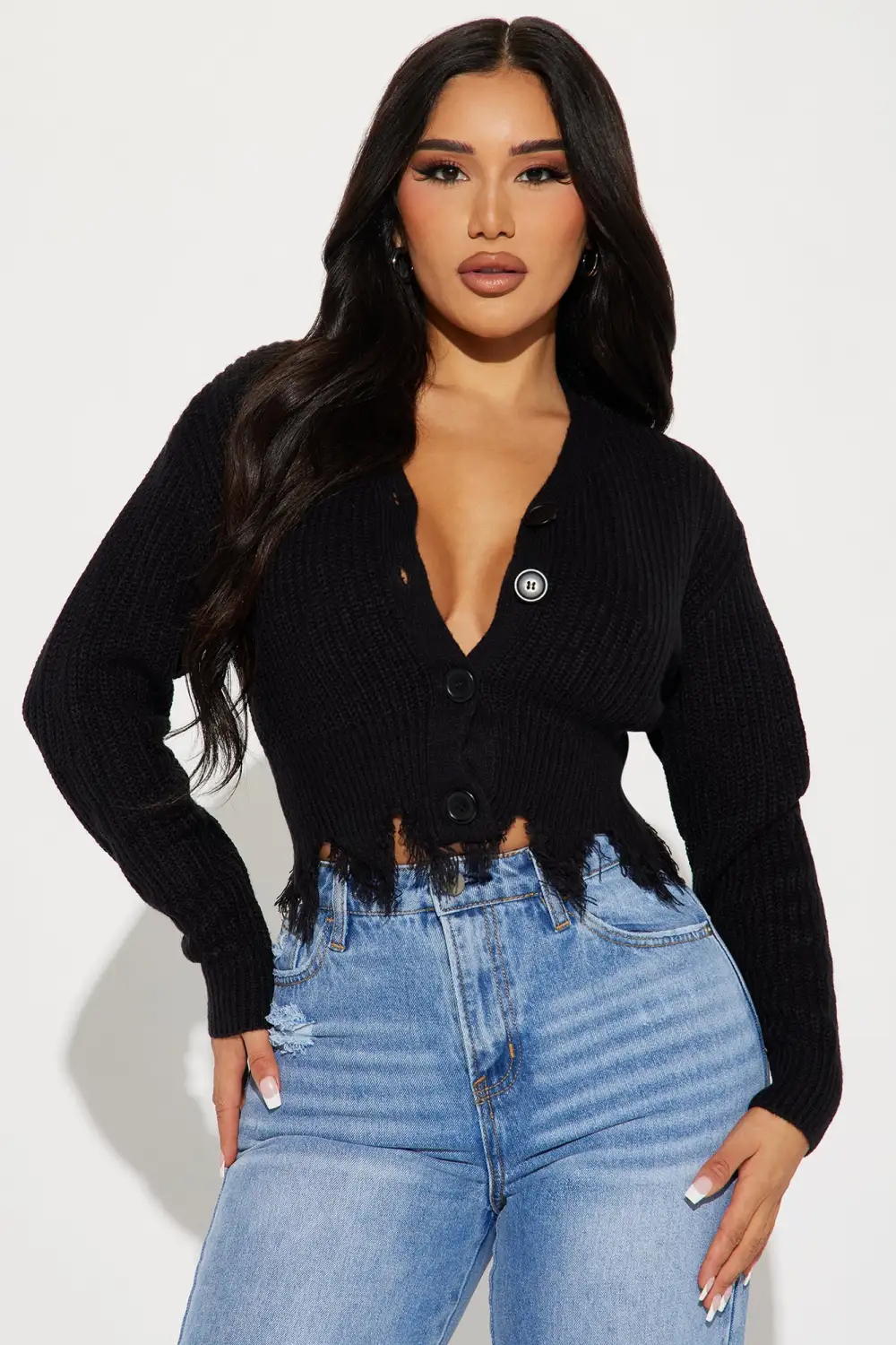 Distressed With You Cardigan - Black