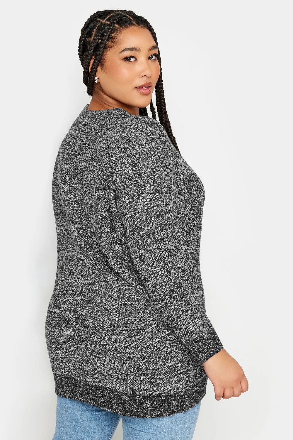 YOURS Curve Black & White Essential Knitted Jumper