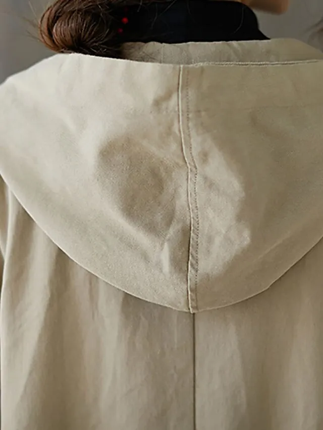 Women's Trench Coat Daily Fall Long Coat V Neck Regular Fit Warm Casual Jacket Long Sleeve Solid Color Quilted Black Khaki