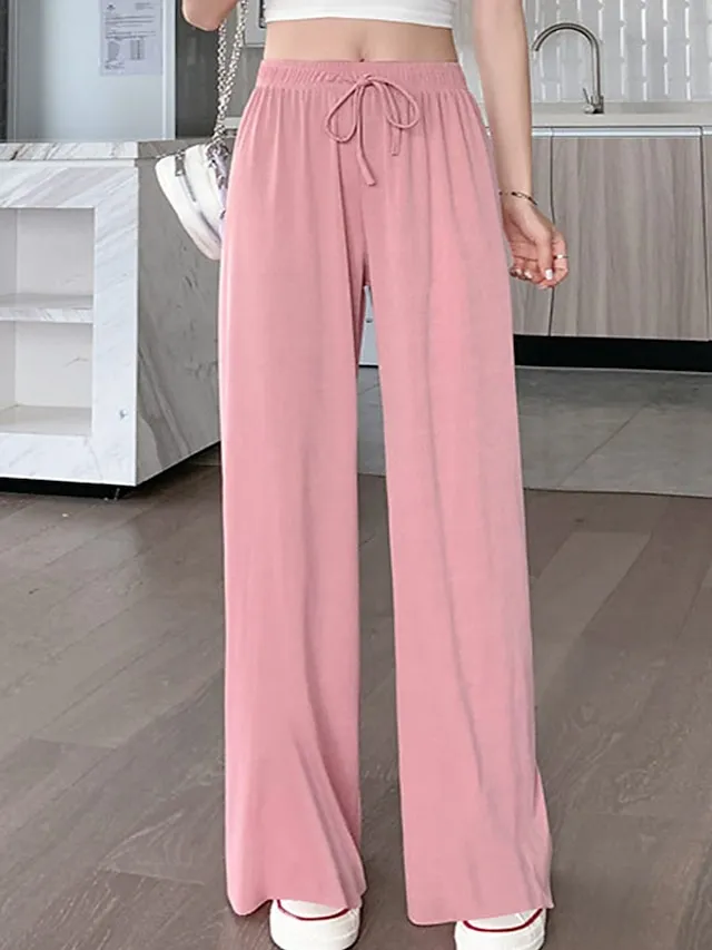 Women's Wide Leg Chinos Pants Trousers Full Length Baggy Micro-elastic Mid Waist Streetwear Lightweight Outdoor Causal Black Pink S M Summer Spring