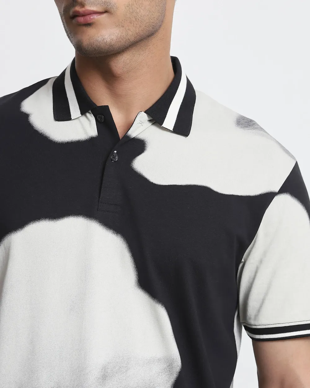 Daily Simple Soft  Black Floral Print Polo Shirt