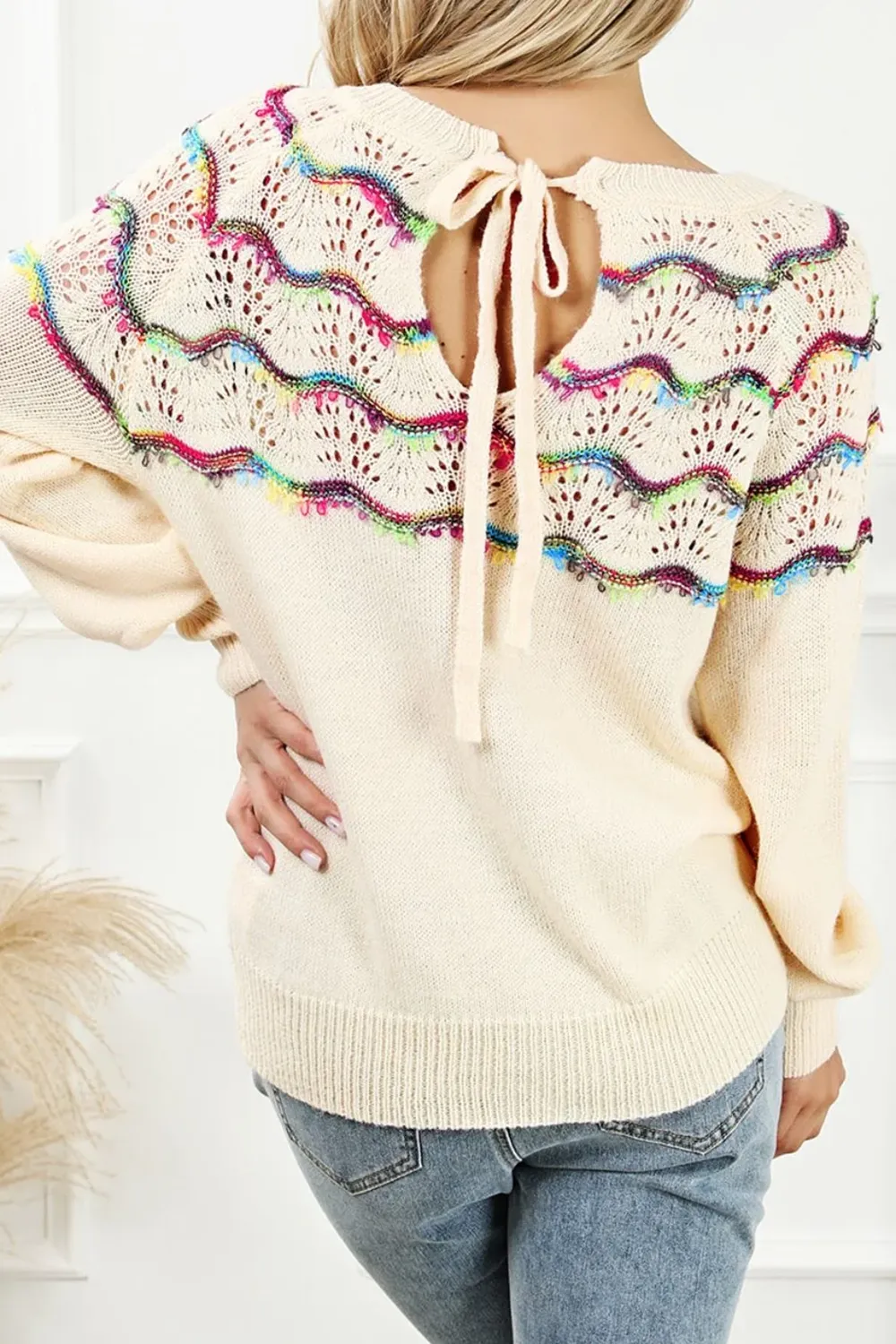 Minimalist Hollow-Out Breathable Cream Knit Sweater