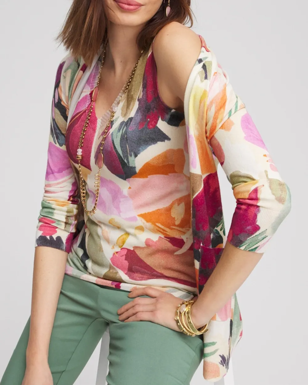 Sleeveless Abstract Print V-Neck Tee