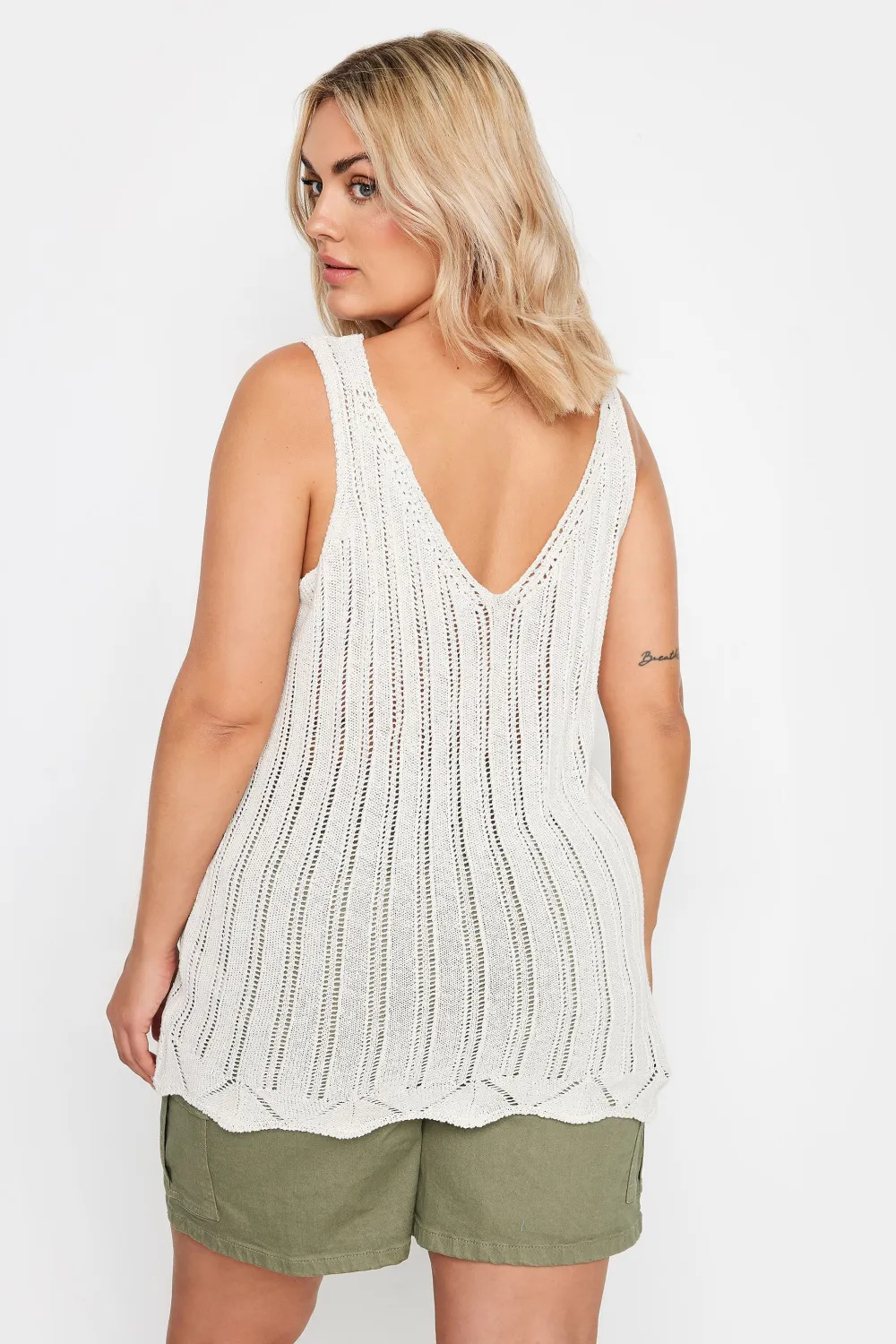 YOURS Curve Green Crochet Knitted Vest Top