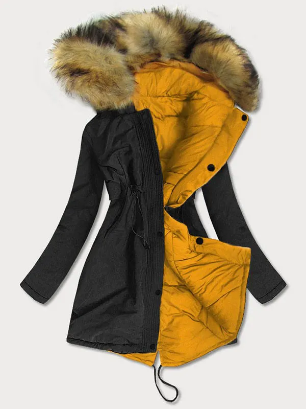 Ladies reversible winter jacket, black and yellow