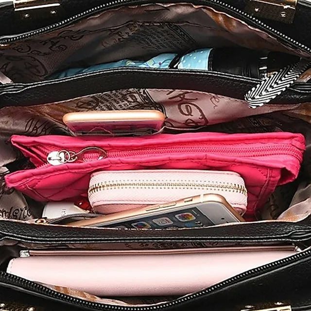 Women's Handbag Crossbody Bag Satchel Top Handle Bag PU Leather Daily Zipper Chain Solid Color Wine Black Pink