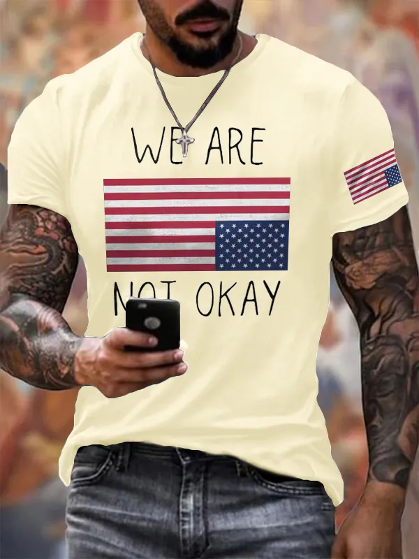 Men'S T-Shirt Men'S Vintage We Are Not Ok Printed T-Shirt Pure Cotton Round Neck