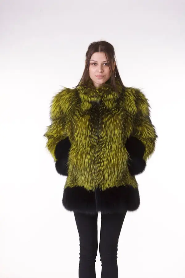 Lime Green and Black Fox Fur Coat Women’s