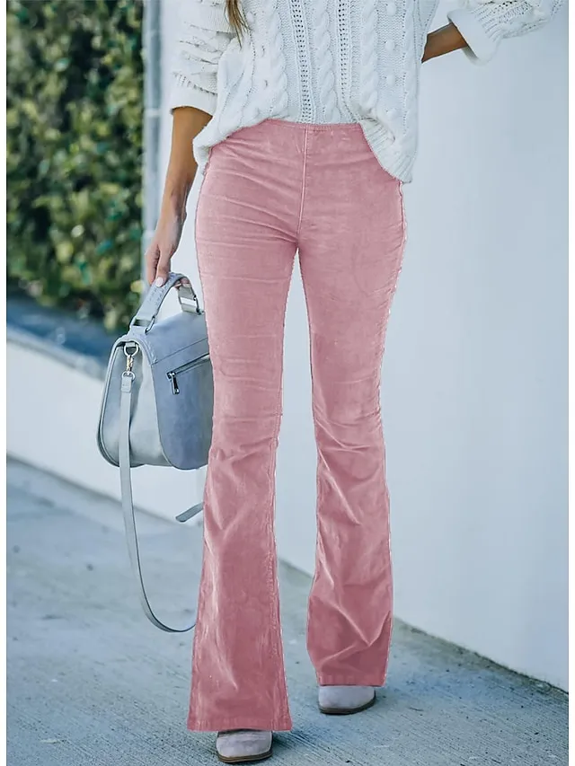 Women's Dress Pants Bootcut Pants Trousers Full Length Corduroy Micro-elastic Medium Waist Fashion Casual Weekend claret Black S M