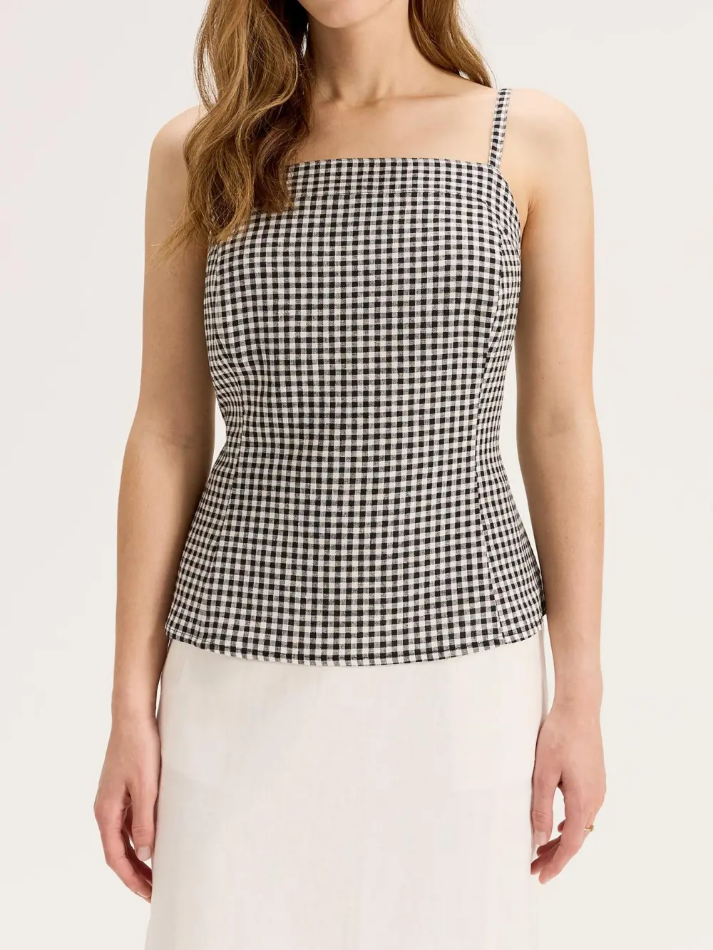 Paneled Small Check Stretch Top