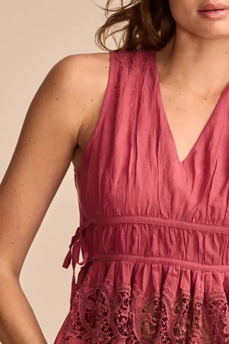 Dry Rose Lace Ruched Tank Top
