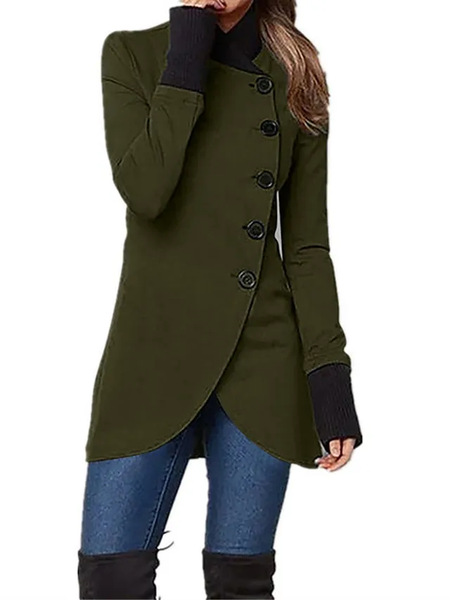 Women's Overcoat Long Pea Coat Single Breasted Stand Collar Trench Coat Christmas Xmas Red Slim Fit Winter Coat Windproof Warm Comtemporary Stylish Casual Jacket Long Sleeve Black Wine Army Green