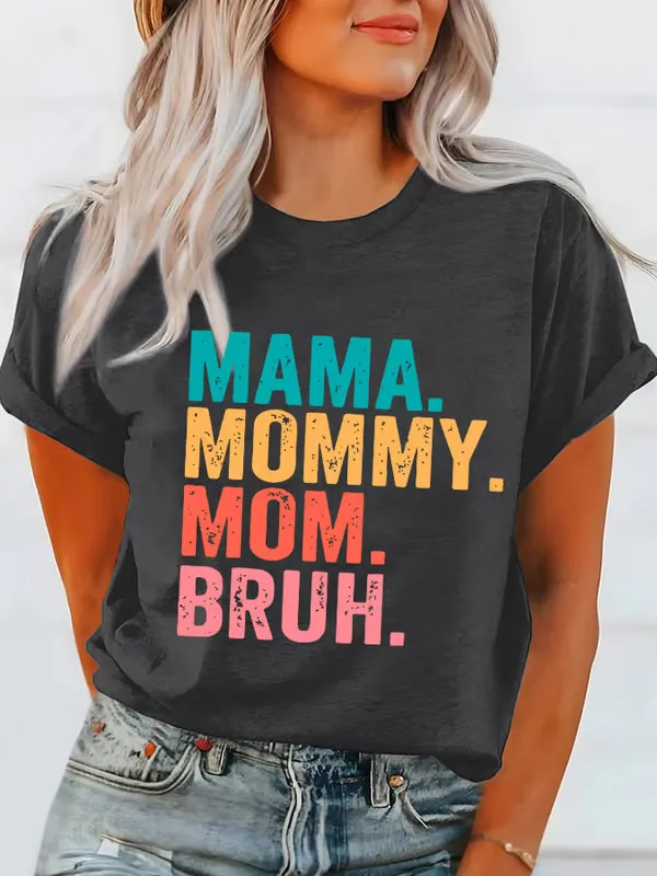 Women'S T-Shirt Women'S Mother'S Day Printed Crew Neck T-Shirt Cotton Short Sleeves Comfortable