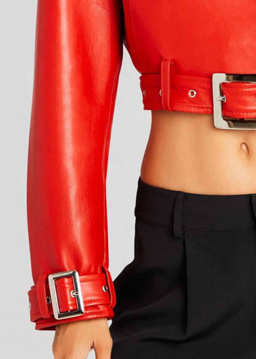 Lapel Buckle Leather Jacket