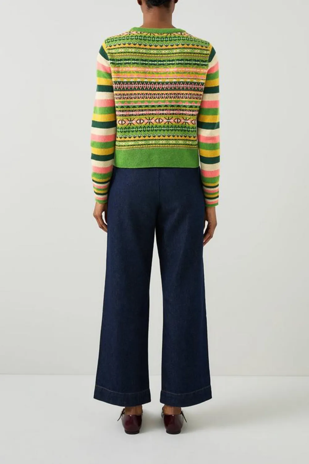 Color Blocked Striped Cropped Knit Sweater