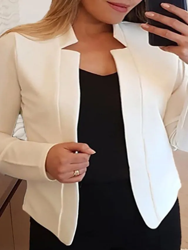 Women's Plus Size Blazer Solid Color Formal Office Long Sleeve Collarless Regular Winter Fall Black Pink Yellow XL XXL 3XL 4XL 5XL