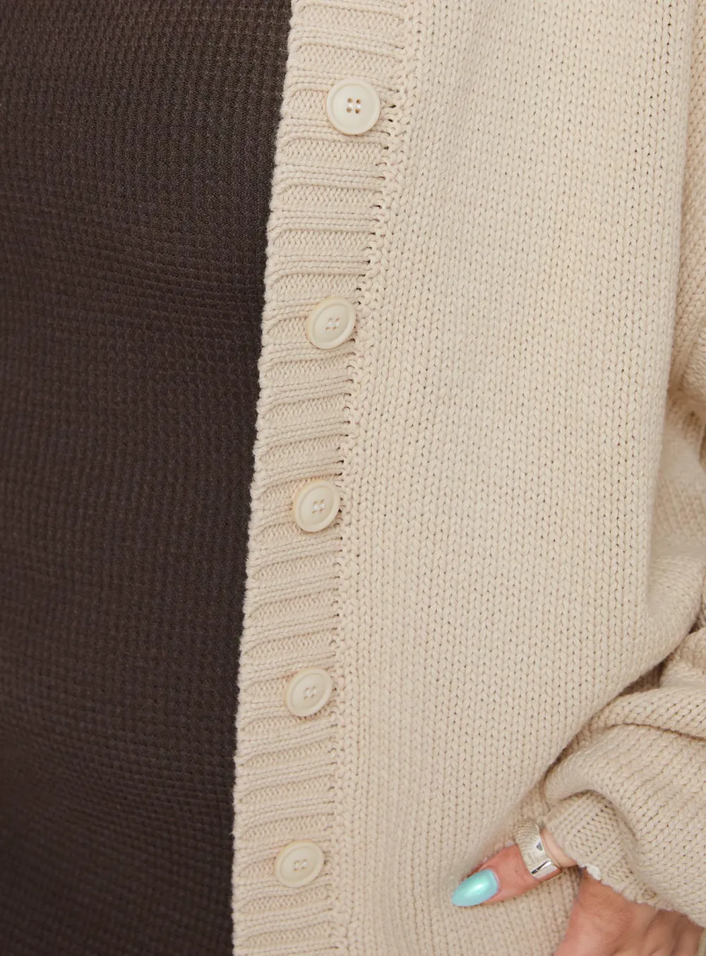 Ribbed Button Cardigan Cream
