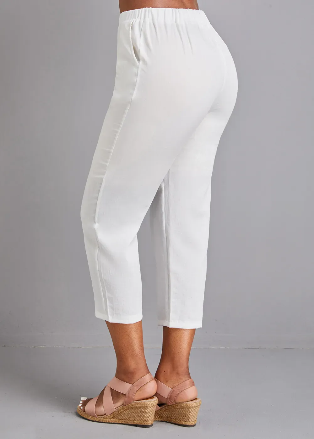 White Pocket Elastic Waist High Waisted Pants