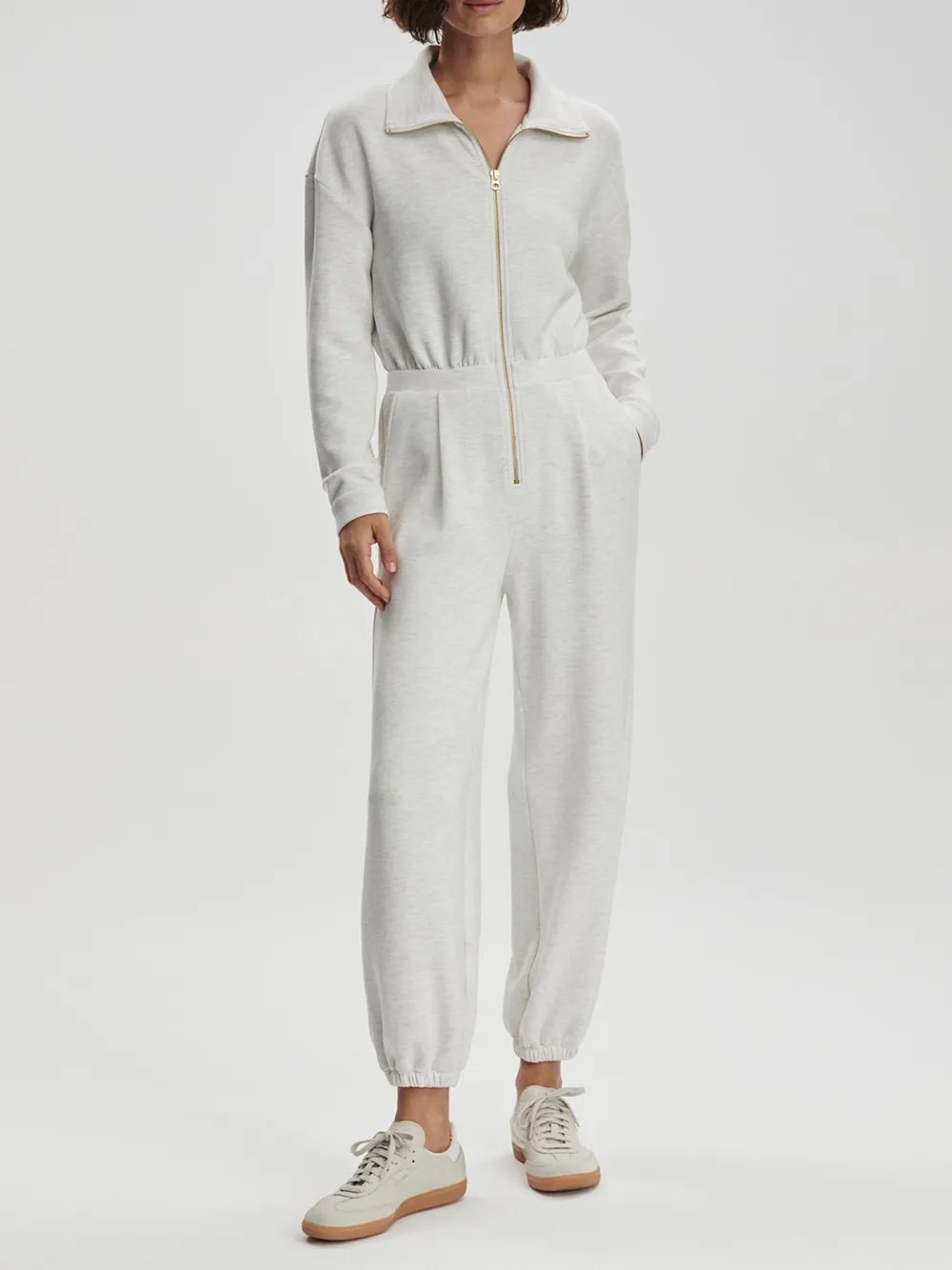 Casual Zip-Front Long-Sleeve Jumpsuit