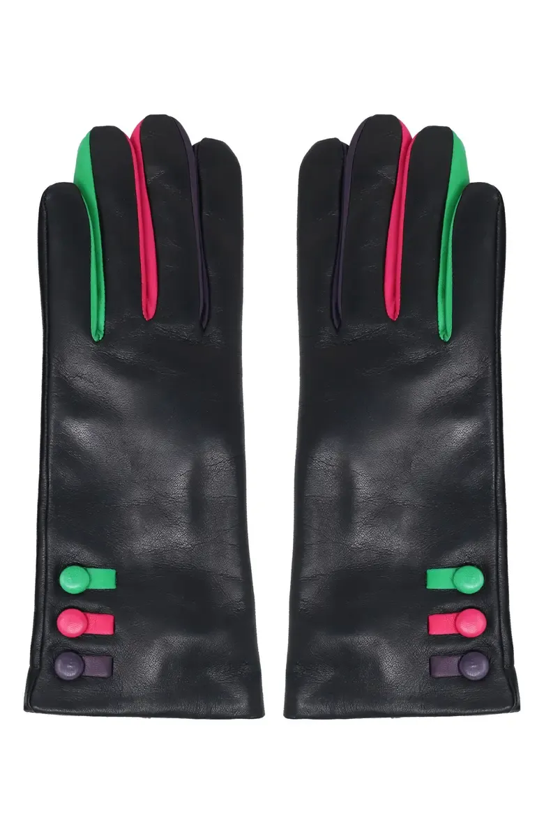 Green And Red Cashmere Lined Leather Gloves