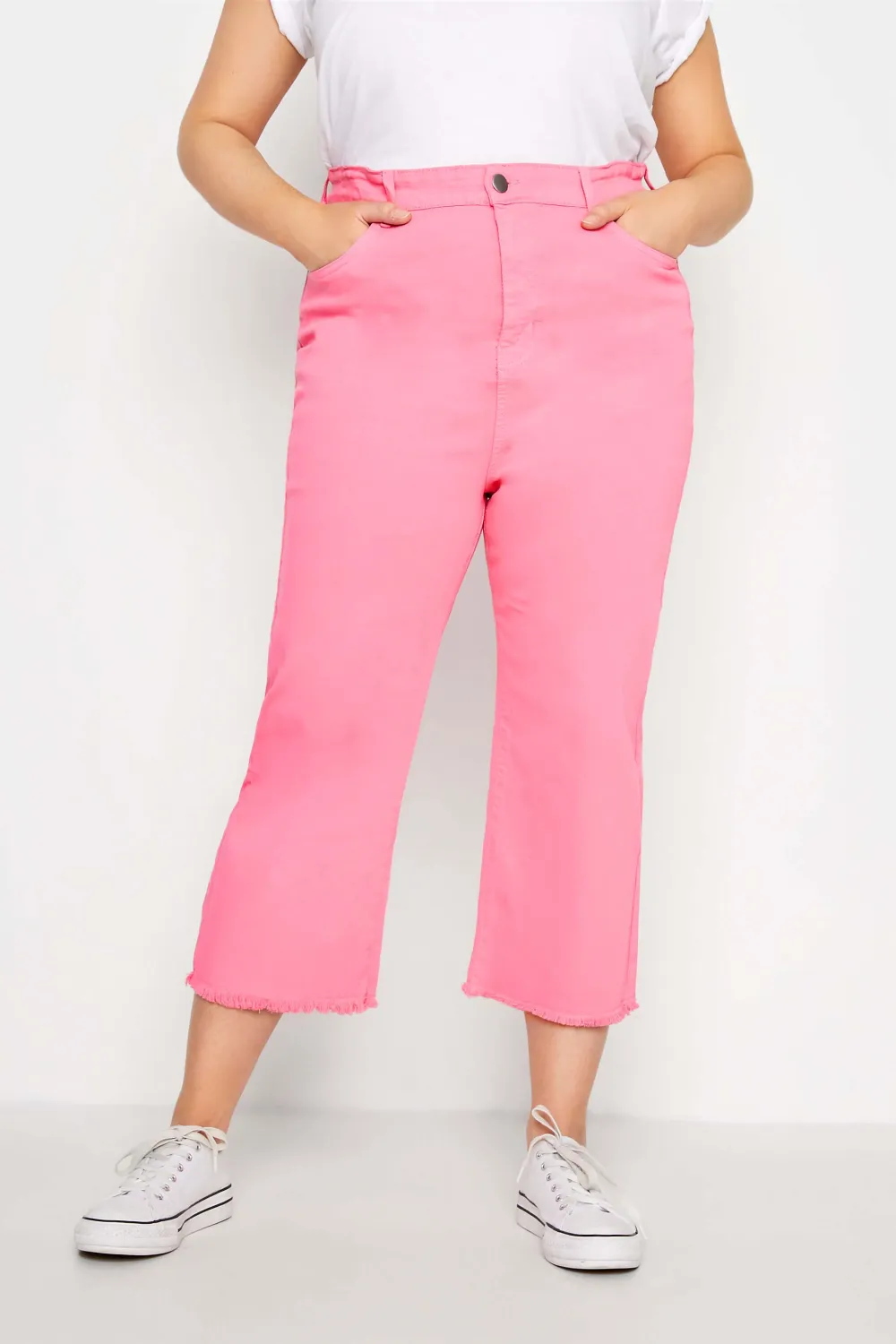YOURS Curve White Stretch Wide Leg Cropped Jeans