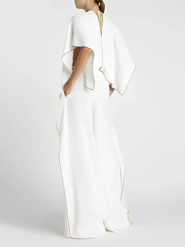 Loose Half Sleeves Solid Color Deep V-Neck Jumpsuits