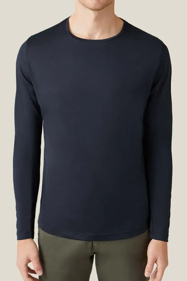 Long-Sleeved T-Shirt Silk-Cotton-Ocean Blue