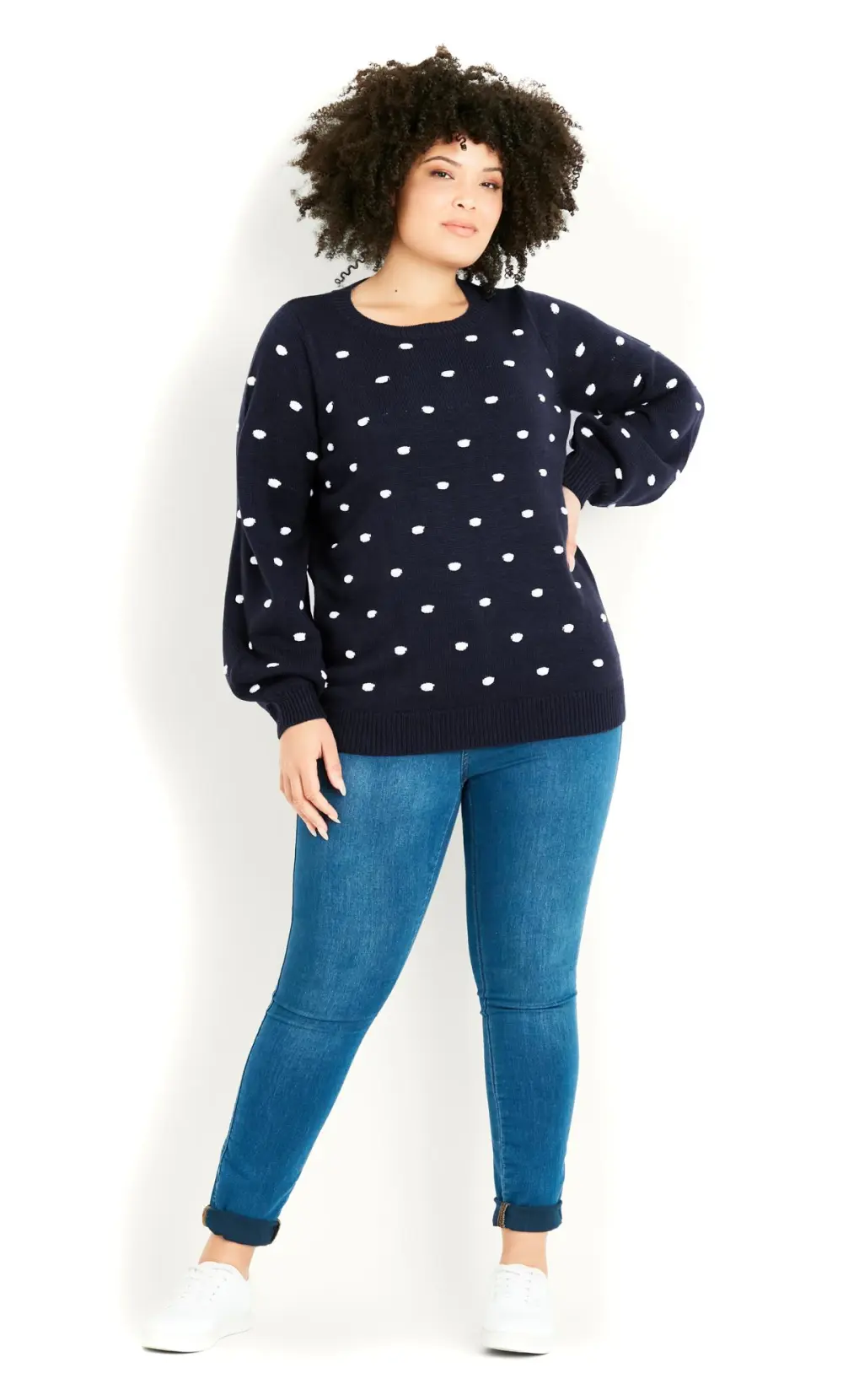 Evans Navy Blue Polka Dot Balloon Sleeve Jumper