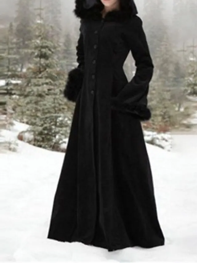 Women's Cloak / Capes Christmas Party Cosplay Over Coat Winter Long Pea Coat with Hood Fall Windproof Warm Trench Coat Wool Coat