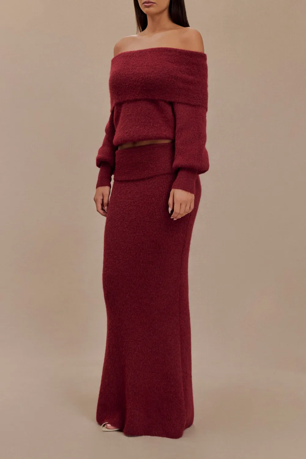 Skinny Knit Maxi Skirt With Overlay