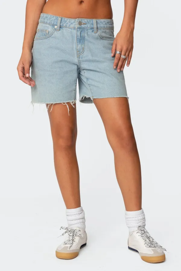 Low Rise Raw Edge Denim Shorts