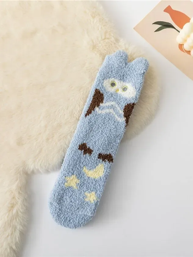 Cat Dog Pika Pet Cute Shape Thickened Warm Coral Fleece Floor Socks