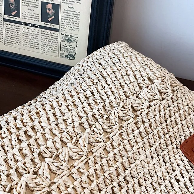 Women's Top Handle Bag Straw Bag Shoulder Bag Straw Outdoor Daily Zipper Solid Color Khaki Beige