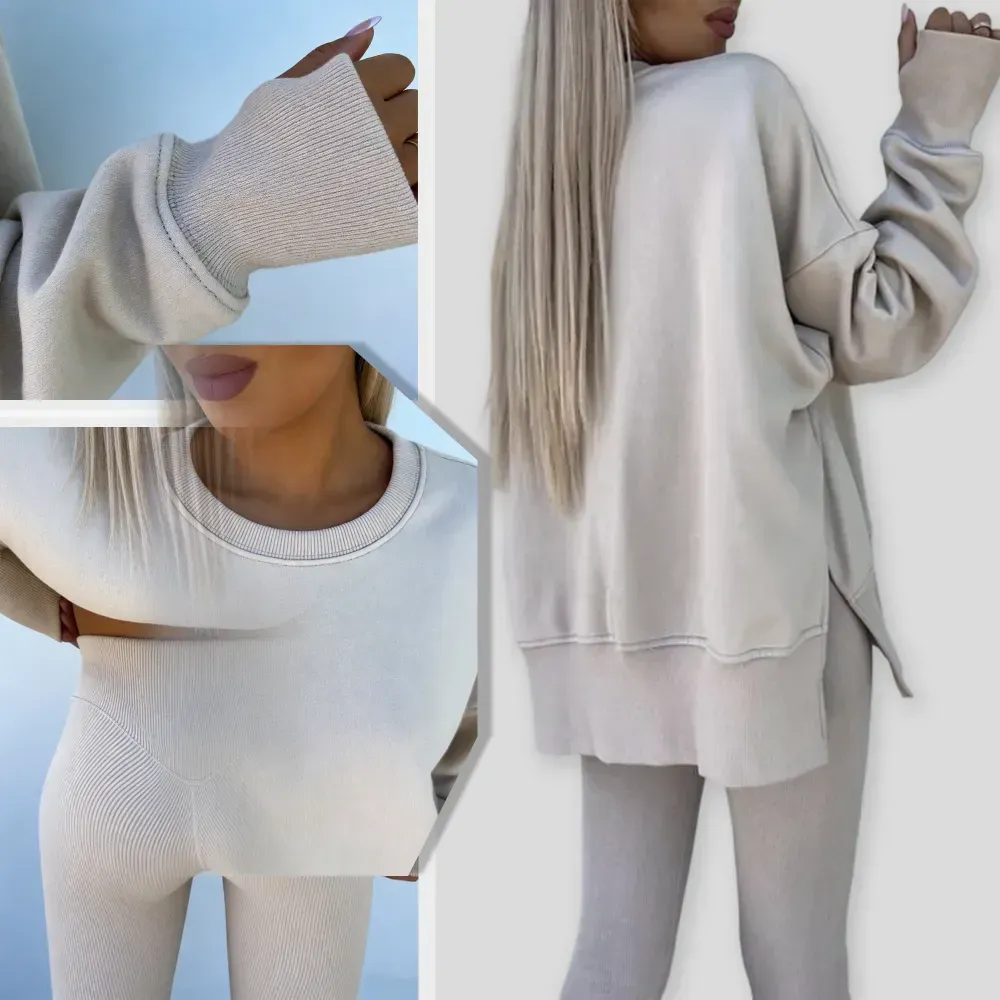 🔥 Women's Drop-Shoulder Split Hem Sweatsuit Set | Casual Loungewear