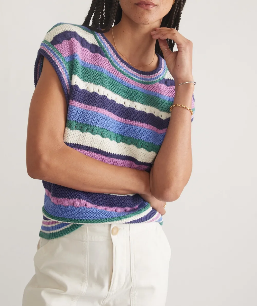 Sleeveless Multicolored Striped Knit Vest