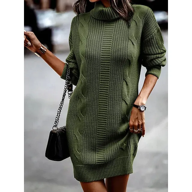 Women's Sweater Dress Knit Dress Jumper Dress Midi Dress Black Pink Army Green Long Sleeve Pure Color Knit Fall Winter Autumn Turtleneck Knitwear Fall Dress Loose Fit 2023 S M L XL