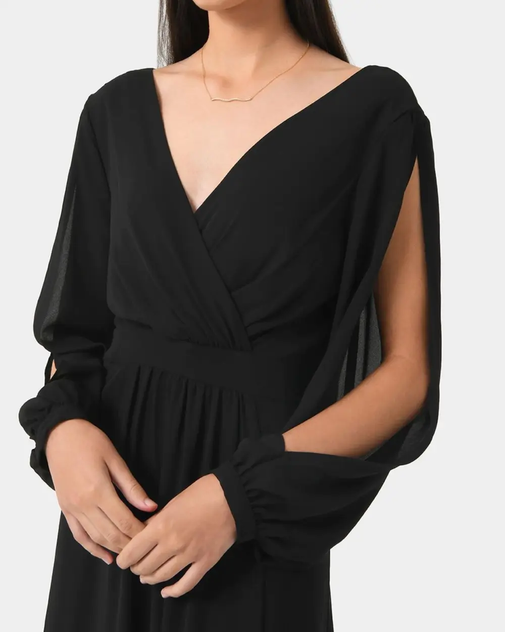 Deep V-back Open Sleeve Maxi Dress