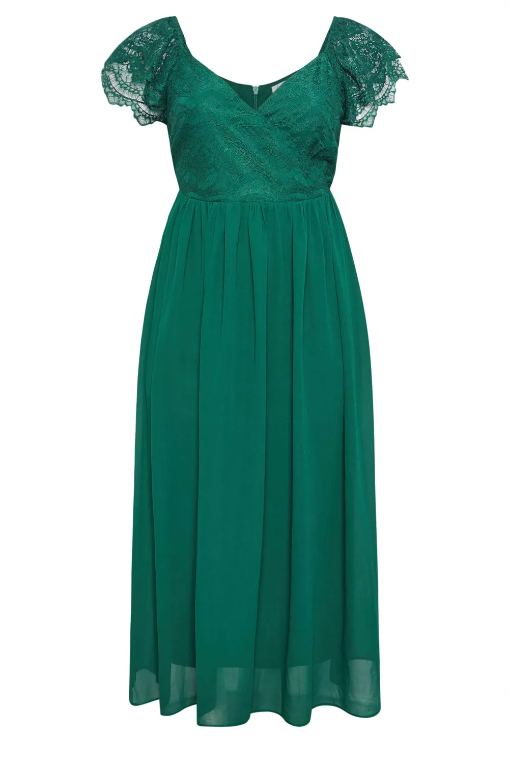 YOURS LONDON Curve Green Lace Wrap Maxi Dress