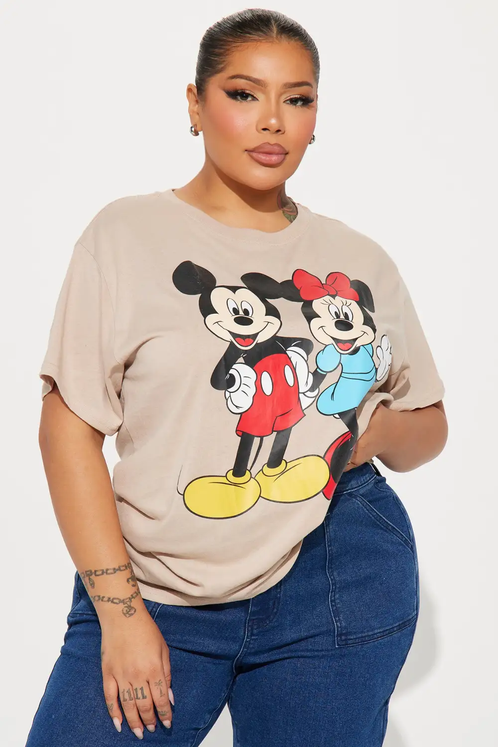 Mickey And Minnie Mouse Graphic Tee - Taupe
