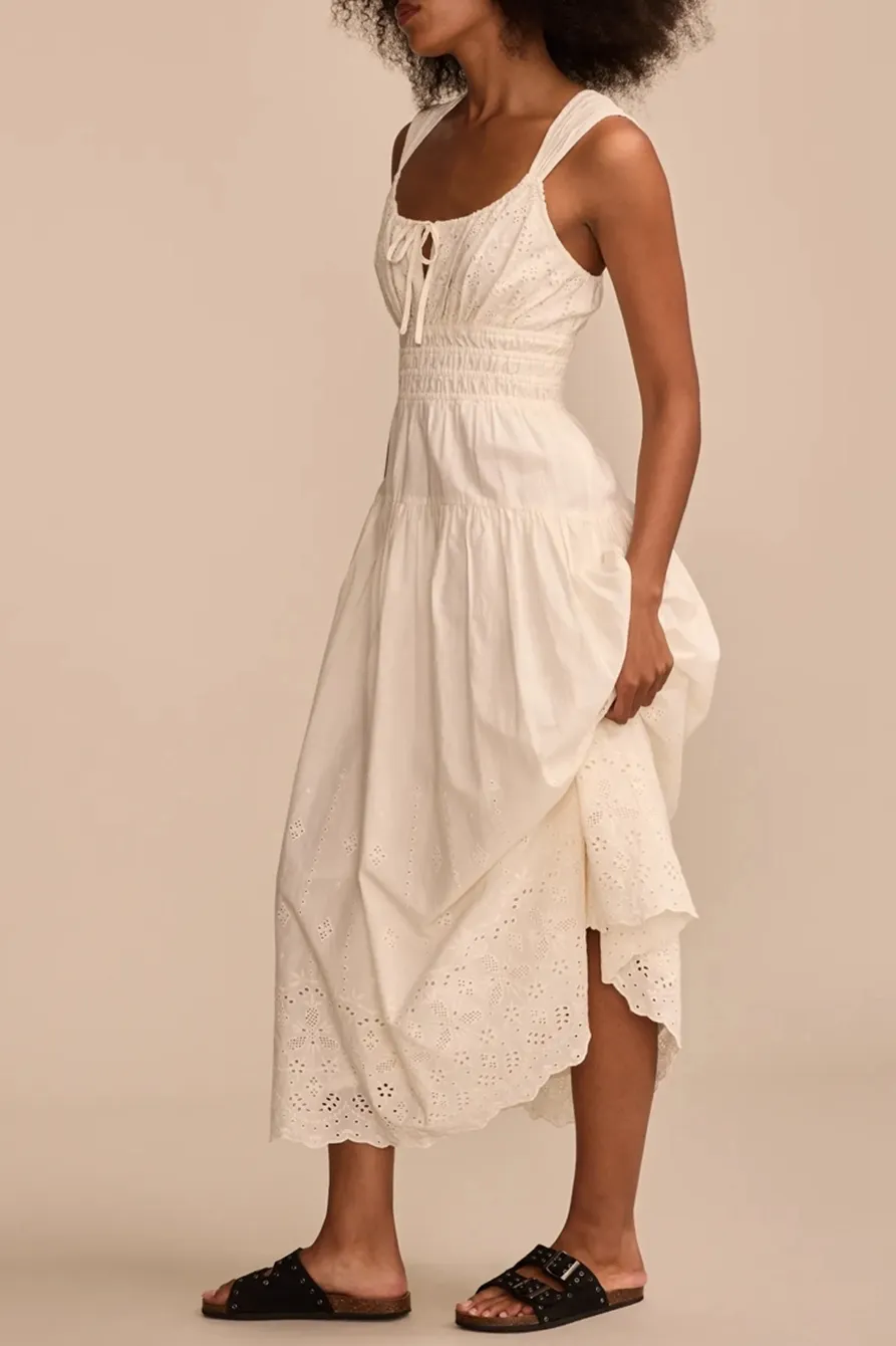 Whisper White Sleeveless Schiffli  Midi Dress