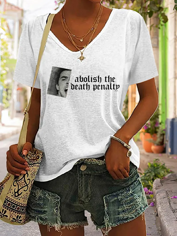 Women's Abolish The Death Penalty Short Sleeves V-Neck Pure Cotton T-Shirt