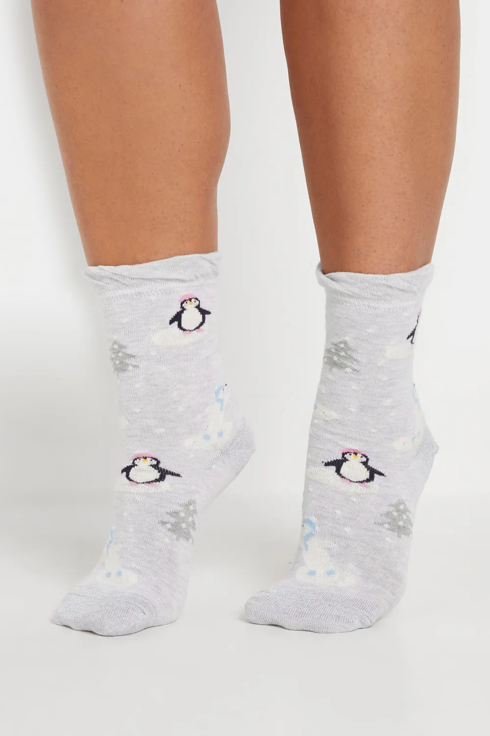 4 PACK Blue & Grey Novelty Penguin Print Ankle Socks