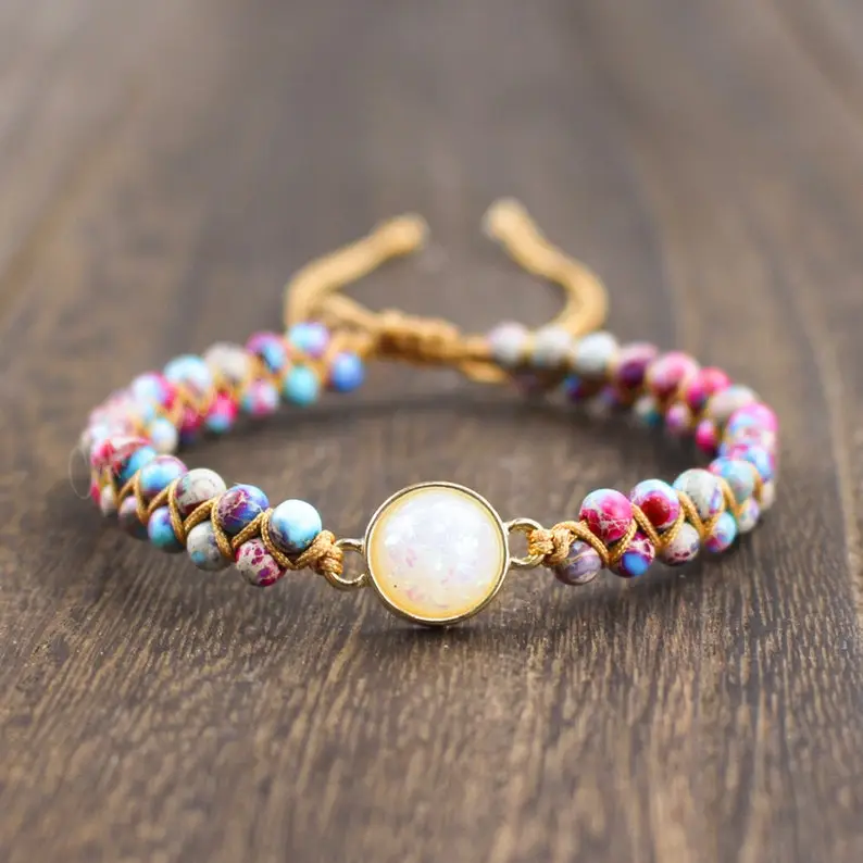 Opal Stone Bracelet-Healing Meditation Natural Galaxy Sea Sediment Bracelet-Spiritual Protection Inner Peace Anxiety Relief Bracelet