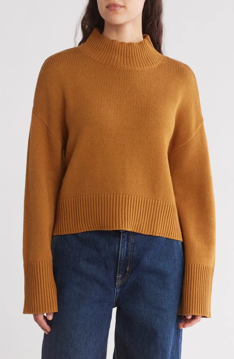 Mock Neck Wide Sleeve Crop Pullover