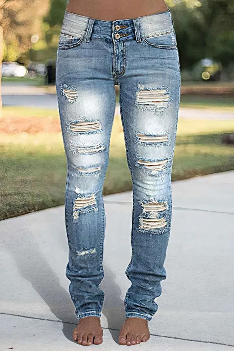 Ladder Ripped Low Rise Skinny Jeans