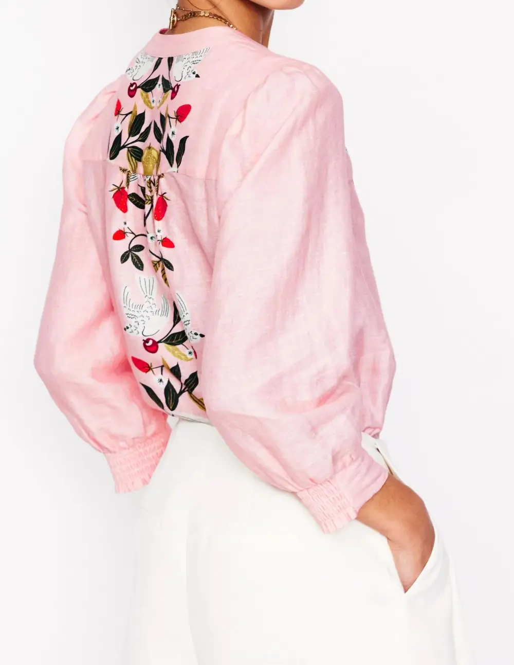 Fruit Tree Embroidery Linen Top