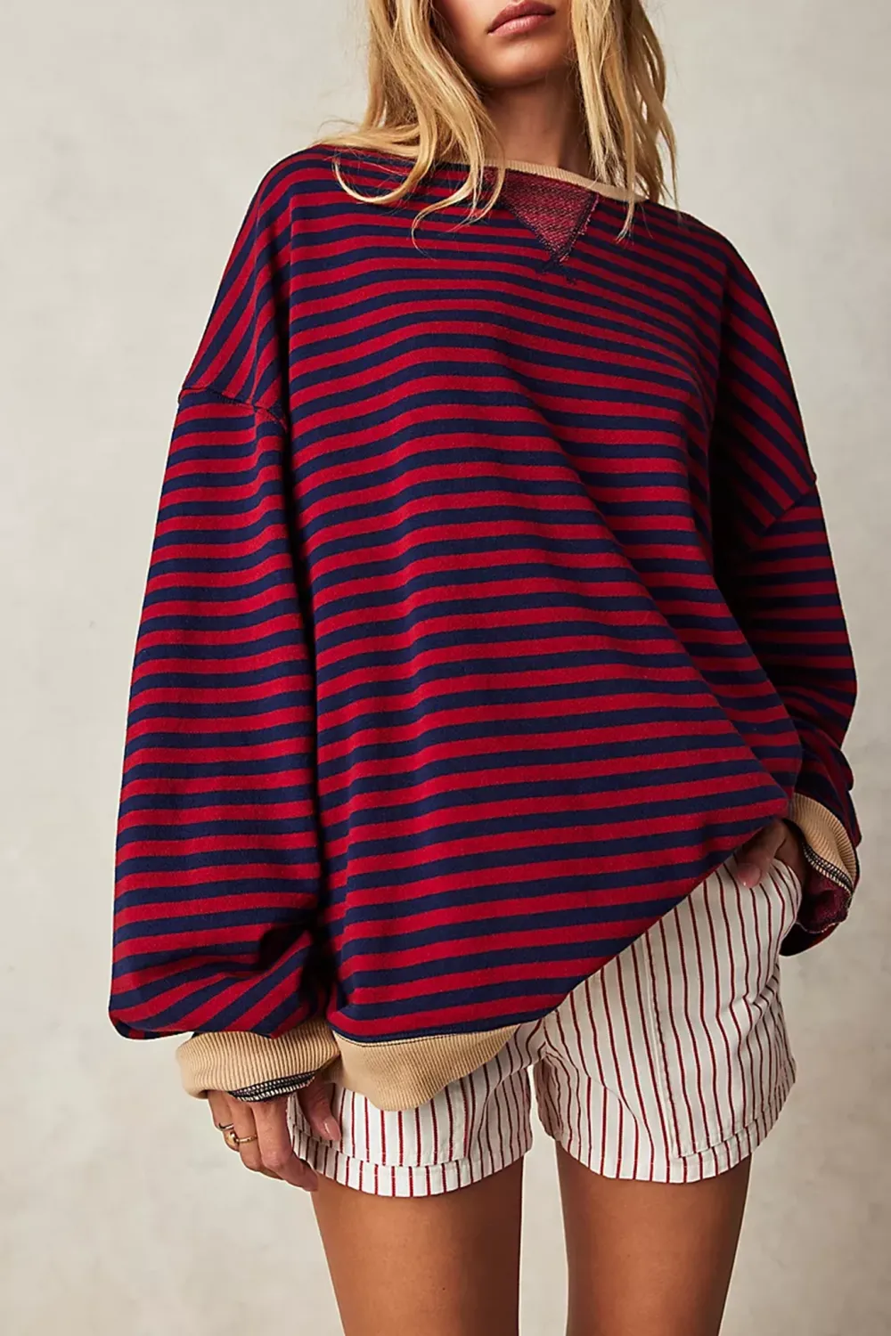Oversized Striped Crew Neck Sweatshirt